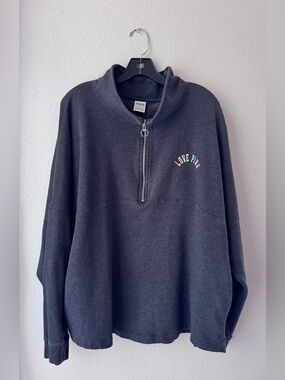 Victoria's Secret PINK Varsity Half Zip Pullover Sweatshirt Dark Gray Logo XXL